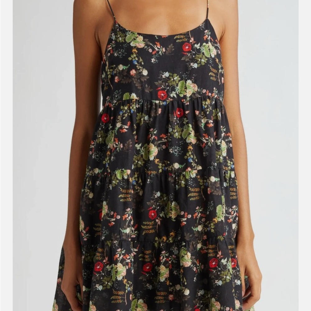 ALICE & OLIVIA COLLEEN BLUSH KISS BLACK FLORAL COTTON MINI DRESS